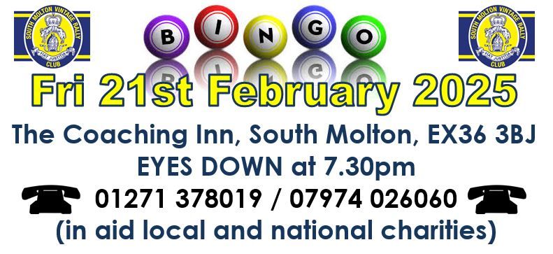 SMVRC Charity Bingo - Friday 21st February 2025