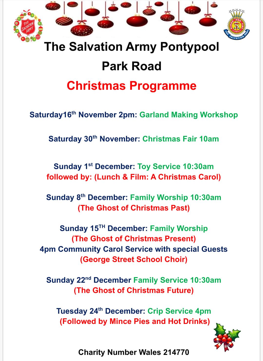 Celebrate Christmas with Pontypool Salvation Army 