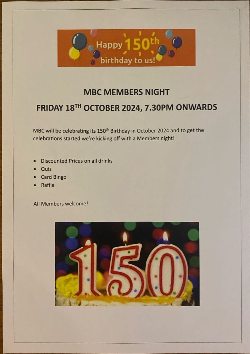 150th Anniversary Members Night