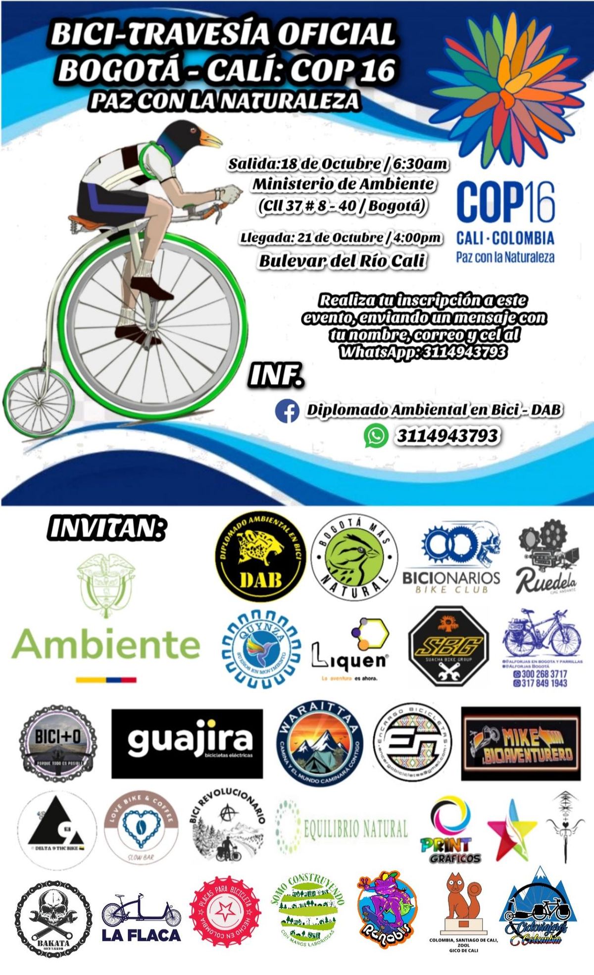 BICI-TRAVES\u00cdA OFICIAL BOGOT\u00c1 - CALI: COP16 \/ PAZ CON LA NATURALEZA \ud83d\udeb4\u200d\u2640\ufe0f\ud83d\udeb4\u200d\u2642\ufe0f\ud83c\udf0e\ud83d\udd4a\ufe0f\ud83c\udde8\ud83c\uddf4\ud83c\uddfa\ud83c\uddf3