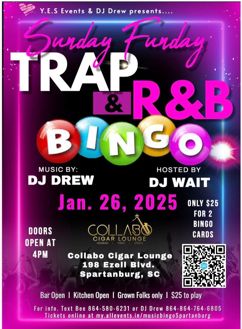 Spartanburg Trap vs R&B Music Bingo 