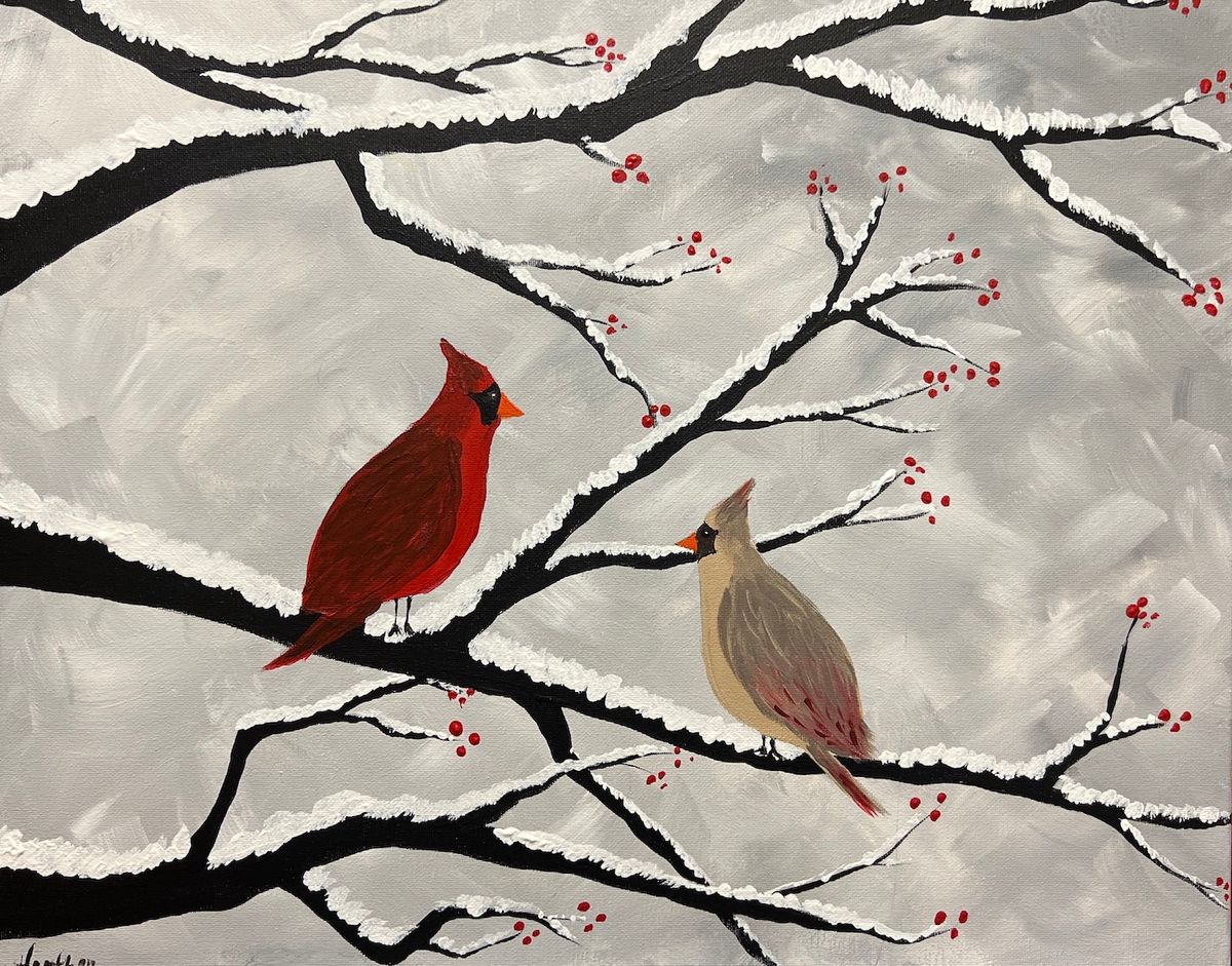 Cardinals in the Snow Paint and Sip