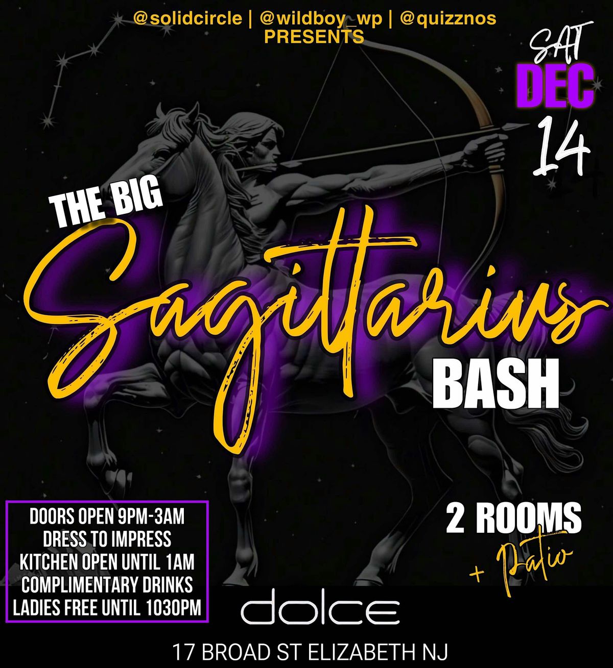 SATURDAY'S DOLCE LOUNGE LADIES FREE TILL 10PM FOOD + DRINK SPECIALS