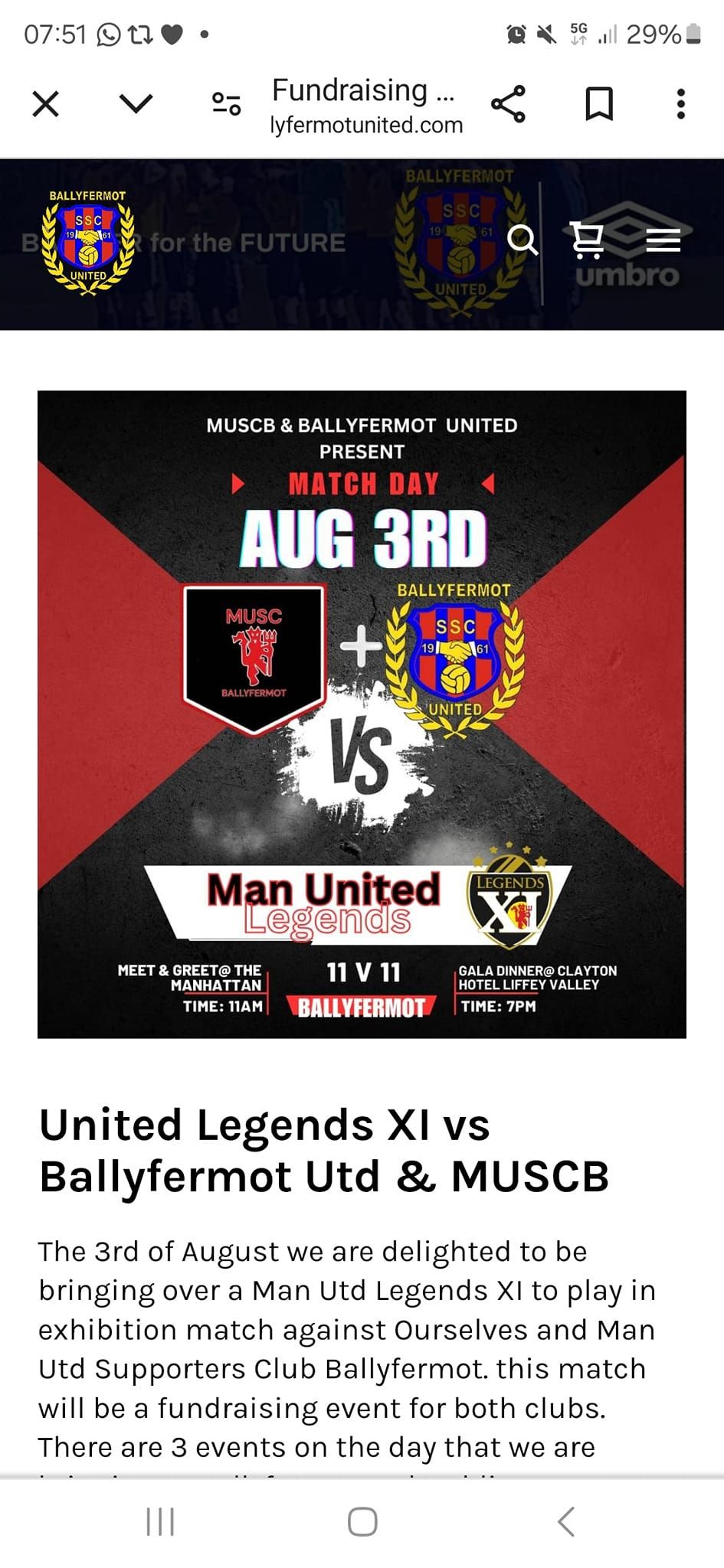 Fundraising Exhibition Match vs Manchester United  Legends