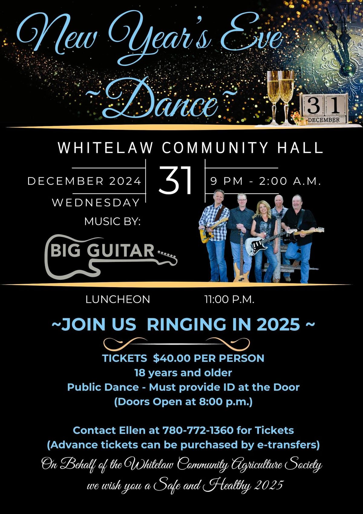 New Year's Eve Dance ~ Band:  Big Guitar ~ Whitelaw Community Hall