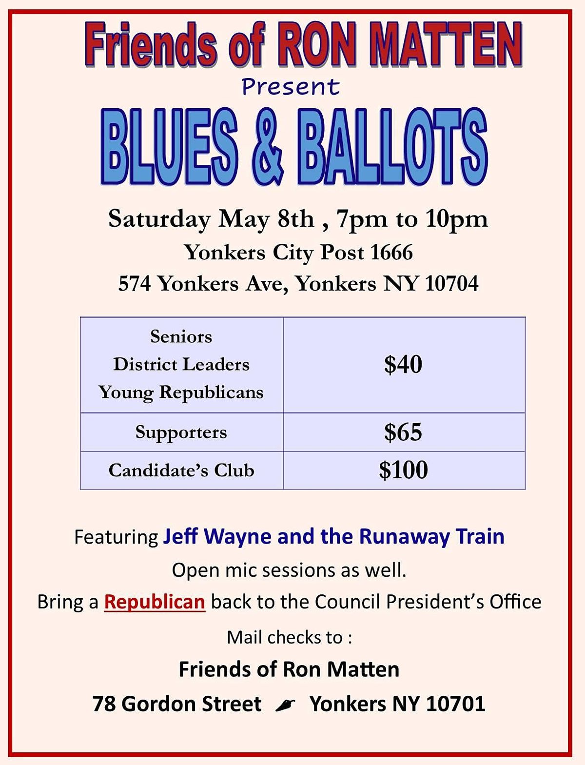 Blues & Ballots, Yonkers City Post 1666, 8 May 2021