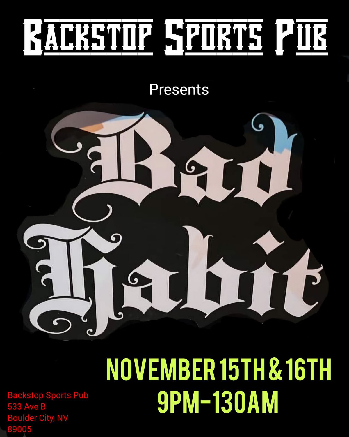 Bad Habit live at Backstop Sports Pub in Boulder City 