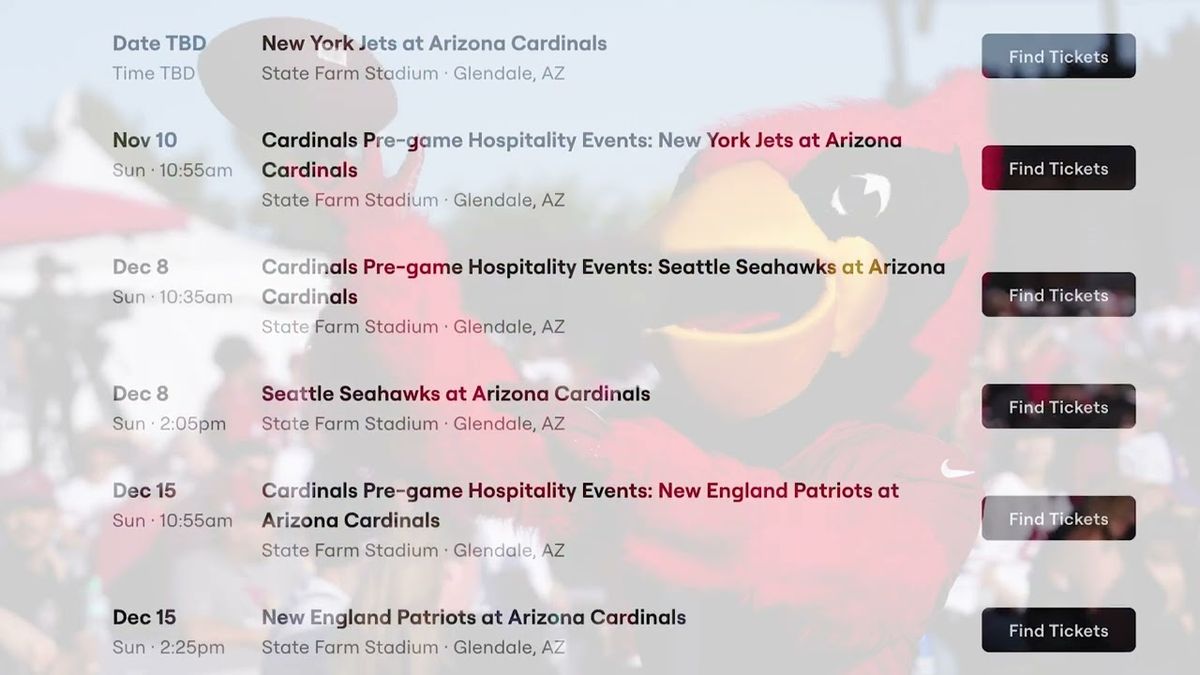 Cardinals Pre-game Hospitality Events: San Francisco 49ers at Arizona Cardinals