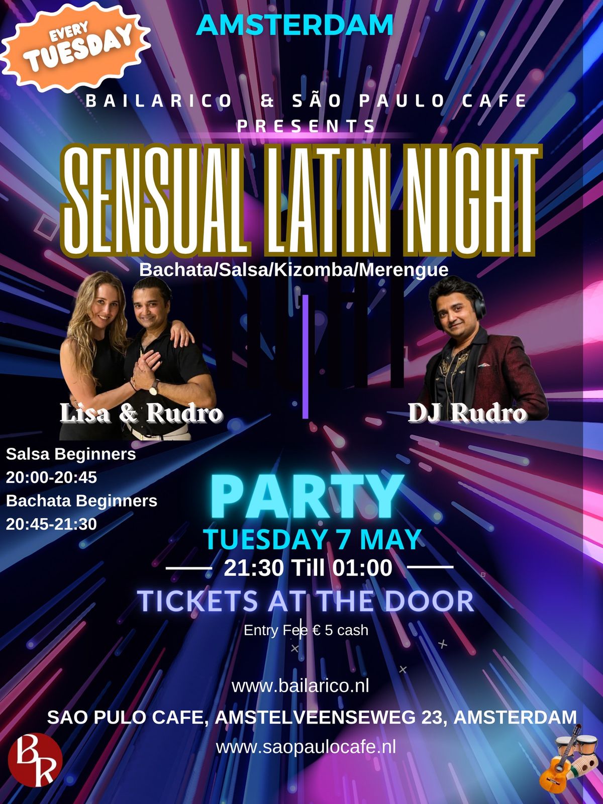 Bachata\/Salsa Tryout & Sensual Tuesday Latin Night Amsterdam by BailaRico and Sao Paulo Cafe