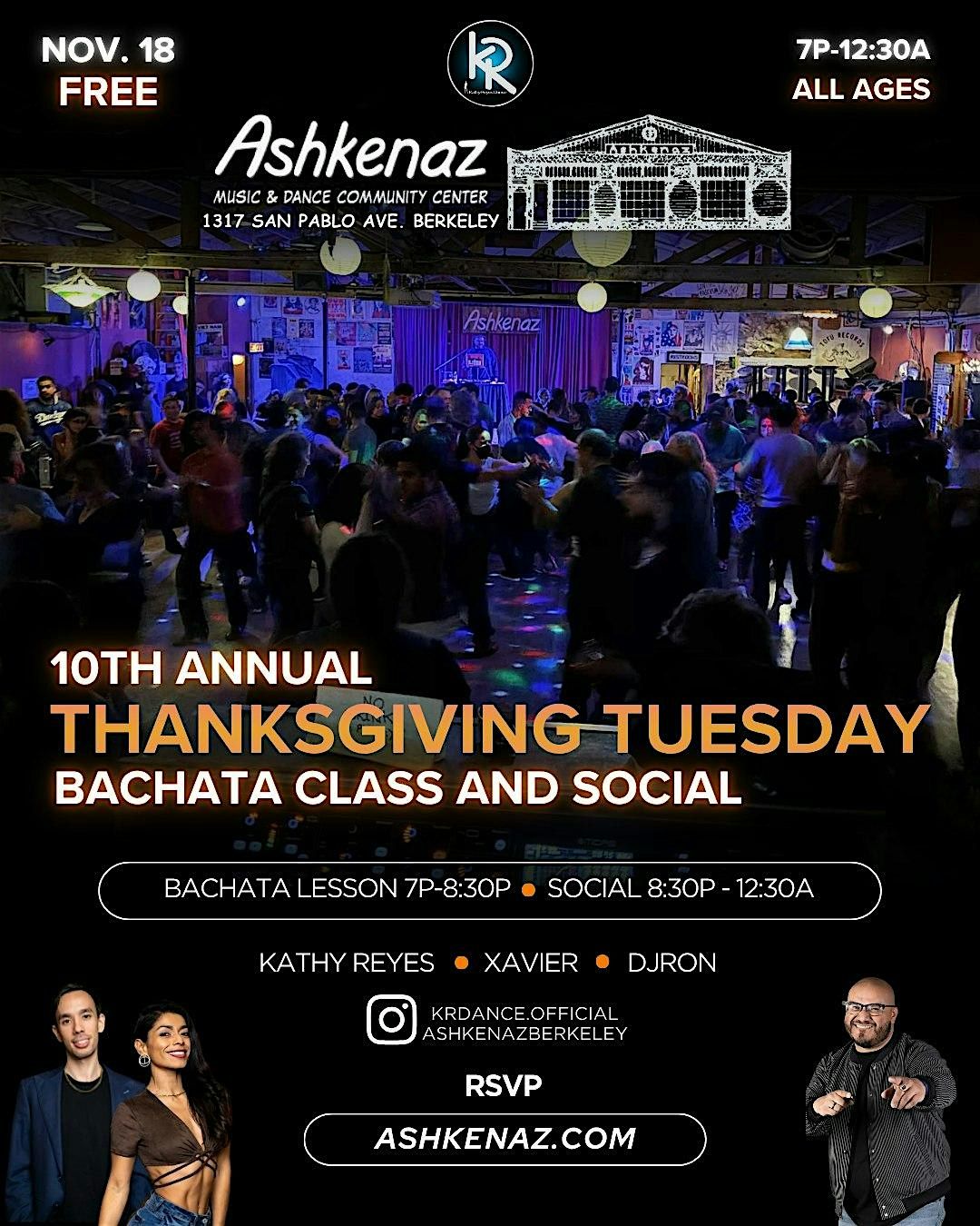 FREE ThanksGiving Tuesday Bachata class and Social