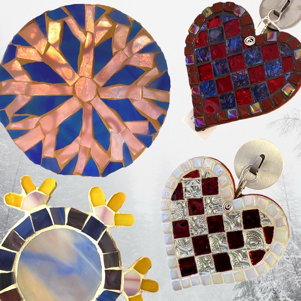 Mosaic Snowflakes and Hearts -- Winter Workshop 