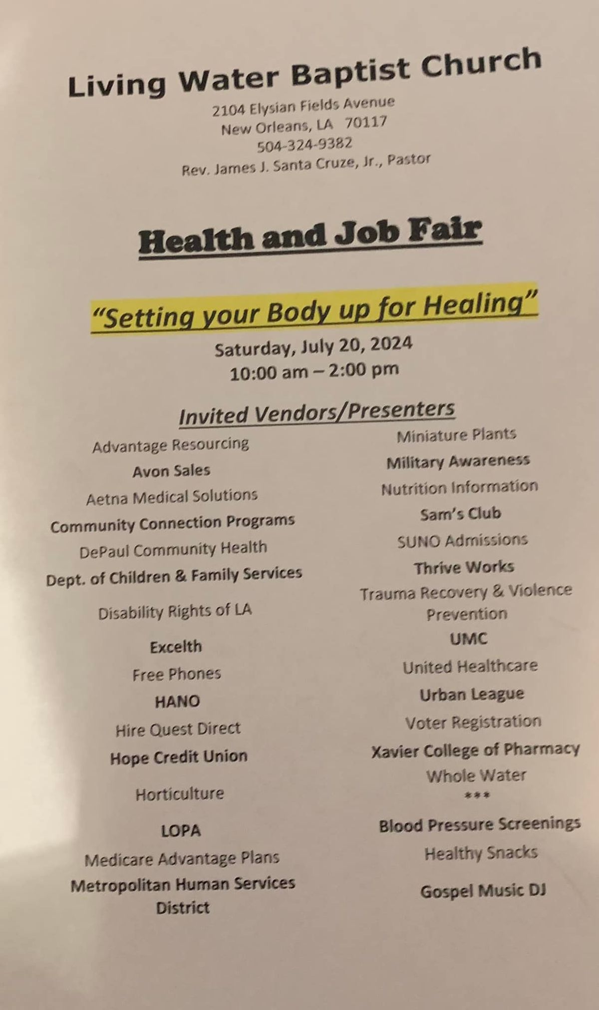 Healing and Job Fair