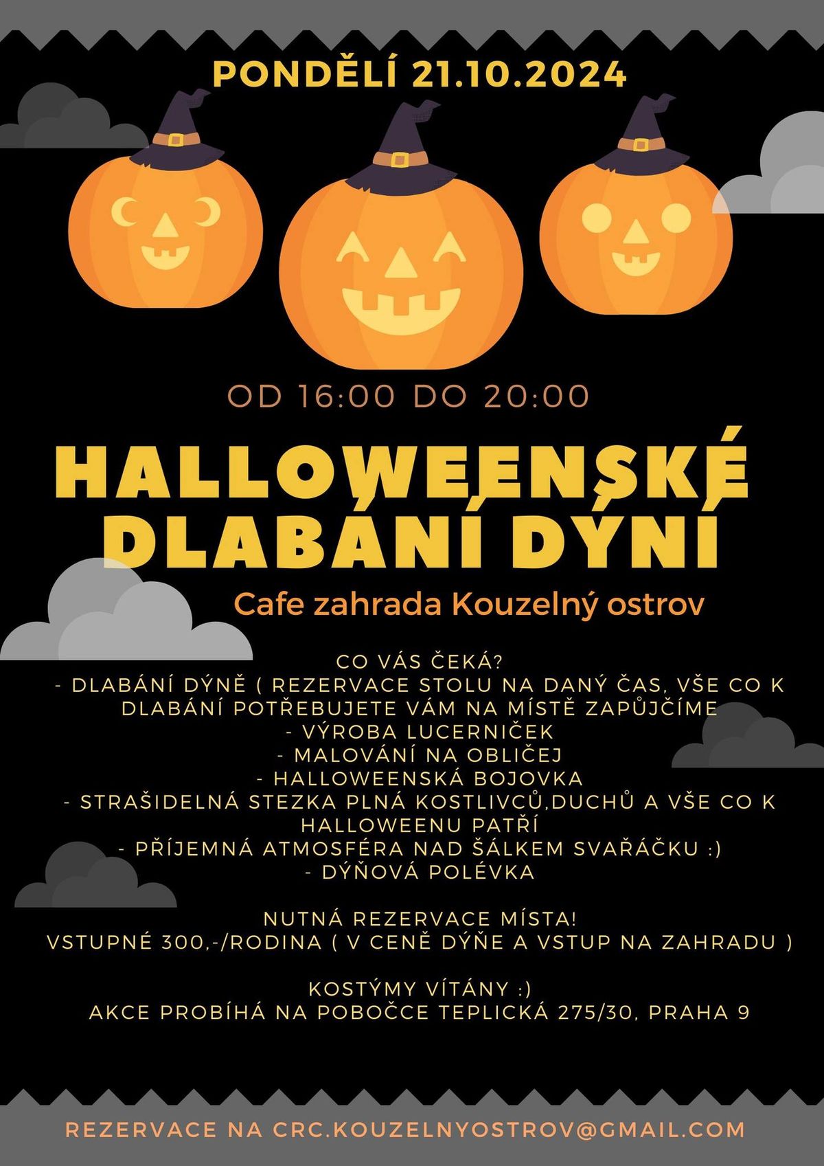 Tradi\u010dn\u00ed halloweensk\u00e9 dlab\u00e1n\u00ed d\u00fdn\u00ed, stezka pro d\u011bti i rodi\u010de a stra\u0161ideln\u00e1 zahrada