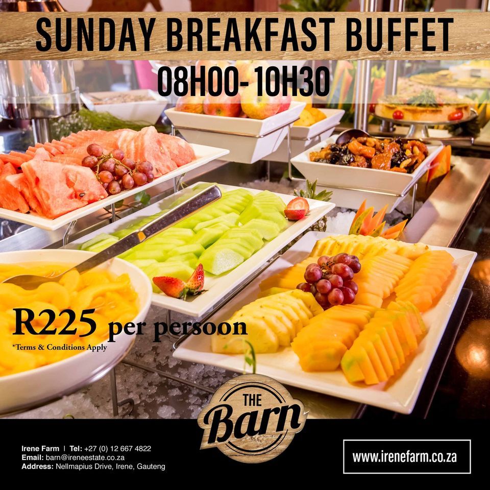 Sunday Breakfast Buffet R 225 P p Irene Farm Centurion 2 April 2023 sunday-breakfast-buffet-r-225-p-p-irene-farm-centurion-2-april-2023