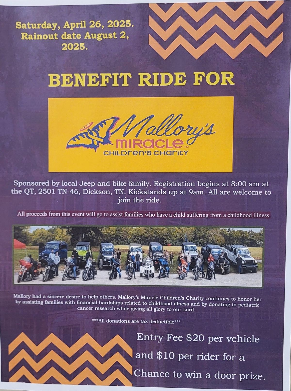 Benefit Ride for Mallory's Miracle Children's Charity 