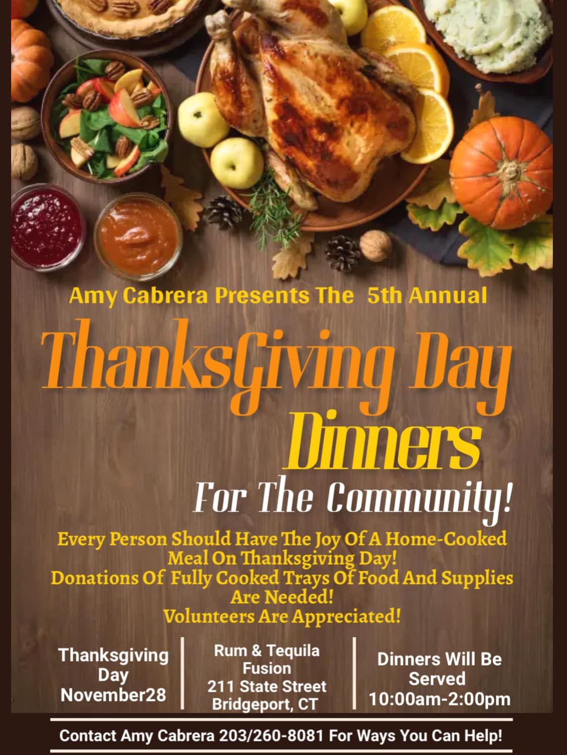 The 5th Annual Thanksgiving Day Dinners For The Community!