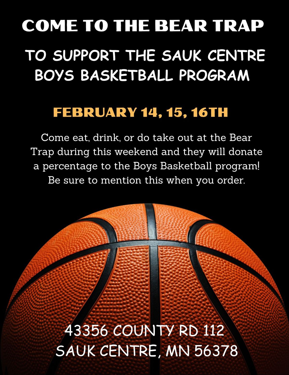 Sauk Centre Boys Basketball fundraiser at the Bear Trap