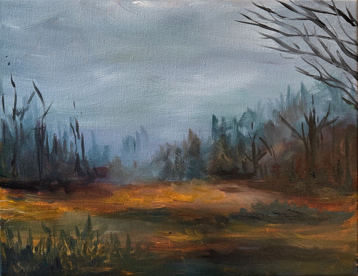 Misty Morning Field - Acrylic Painting Class at Breeze & Branch