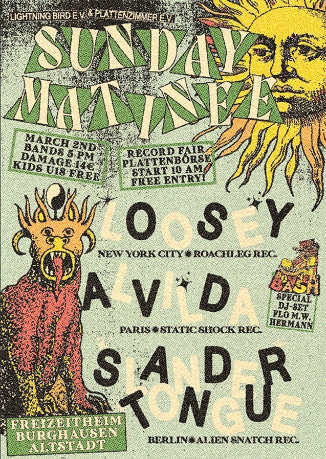 1. BGH PLATTENB\u00d6RSE + LIVE: ALVILDA [POWER-POP],LOOSEY [BOVVER ROCK],SLANDER TONGUE [ROCKnROLL] + DJ