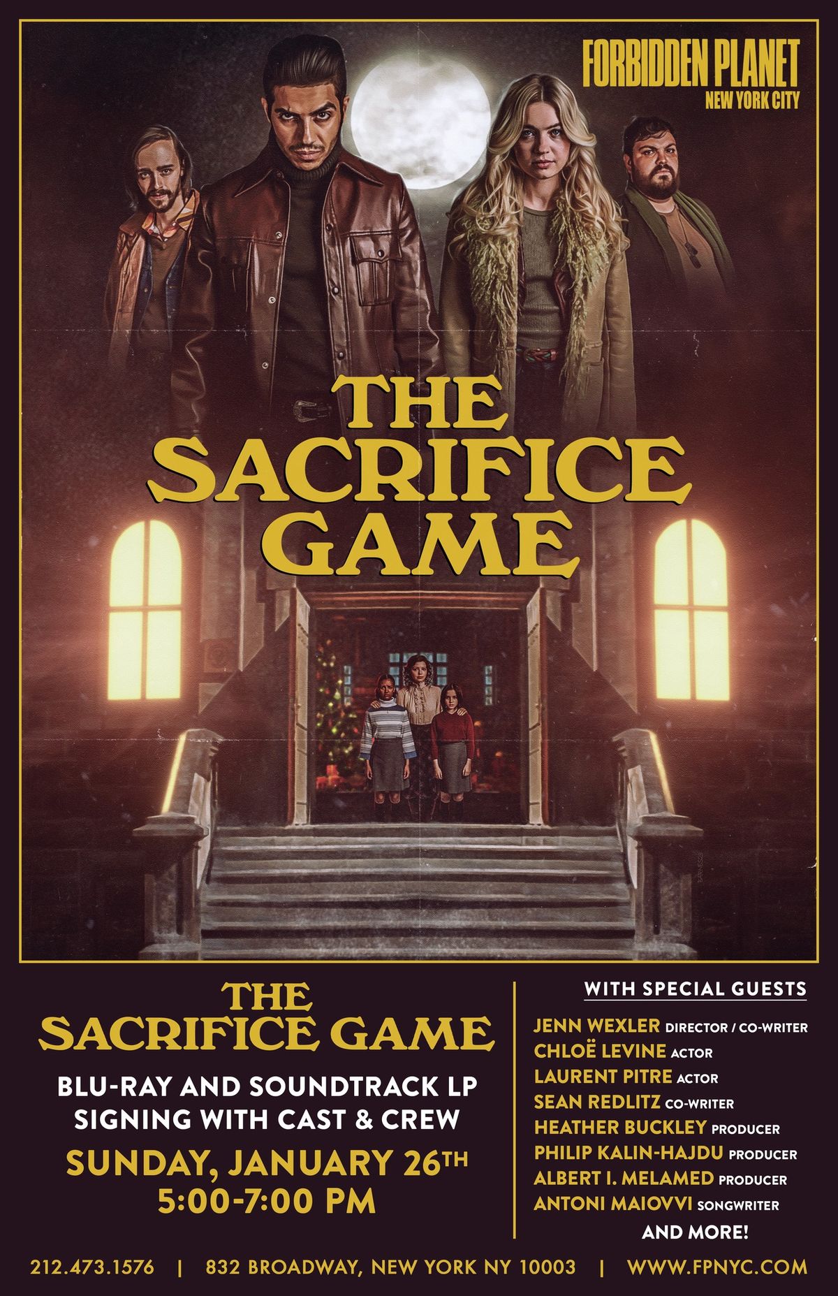 The Sacrifice Game Blu-ray and Soundtrack LP signing with cast and crew