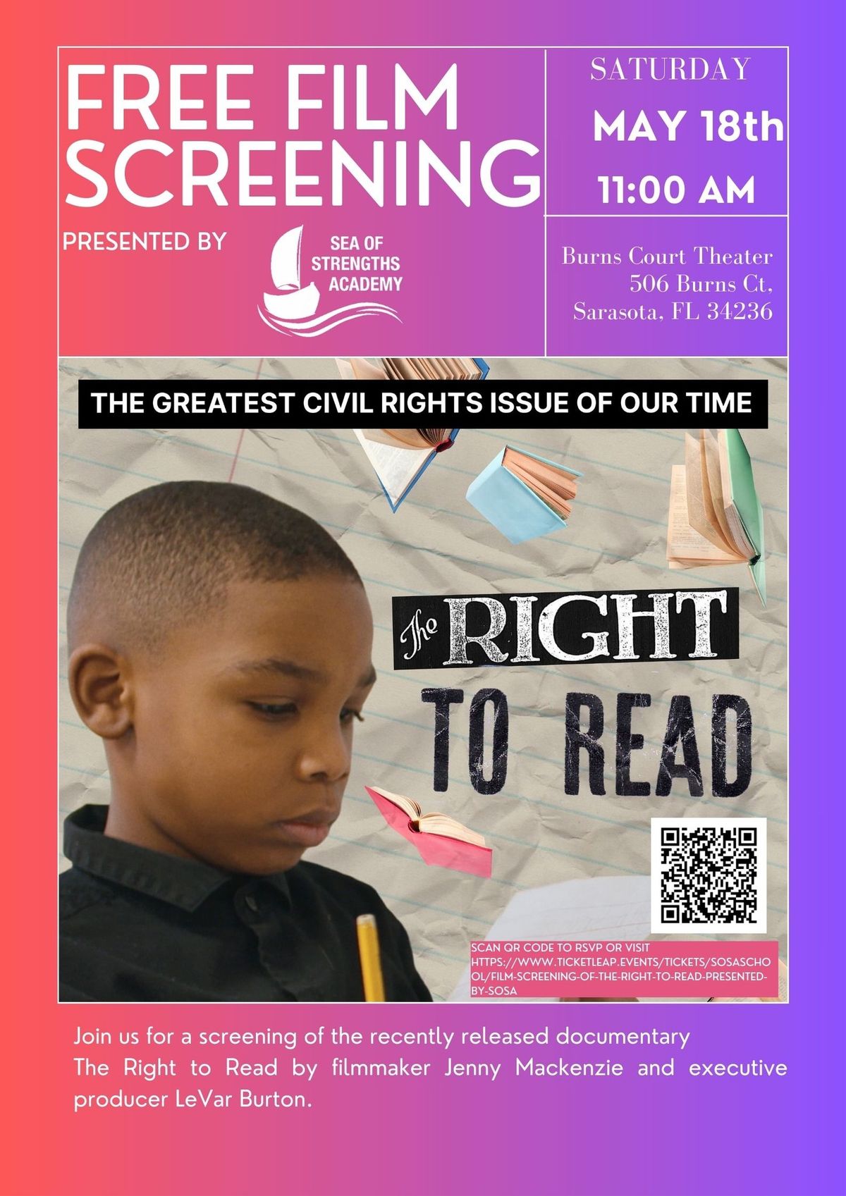 "The Right to Read" Free Film Screening Presented by Sea of Strengths Academy