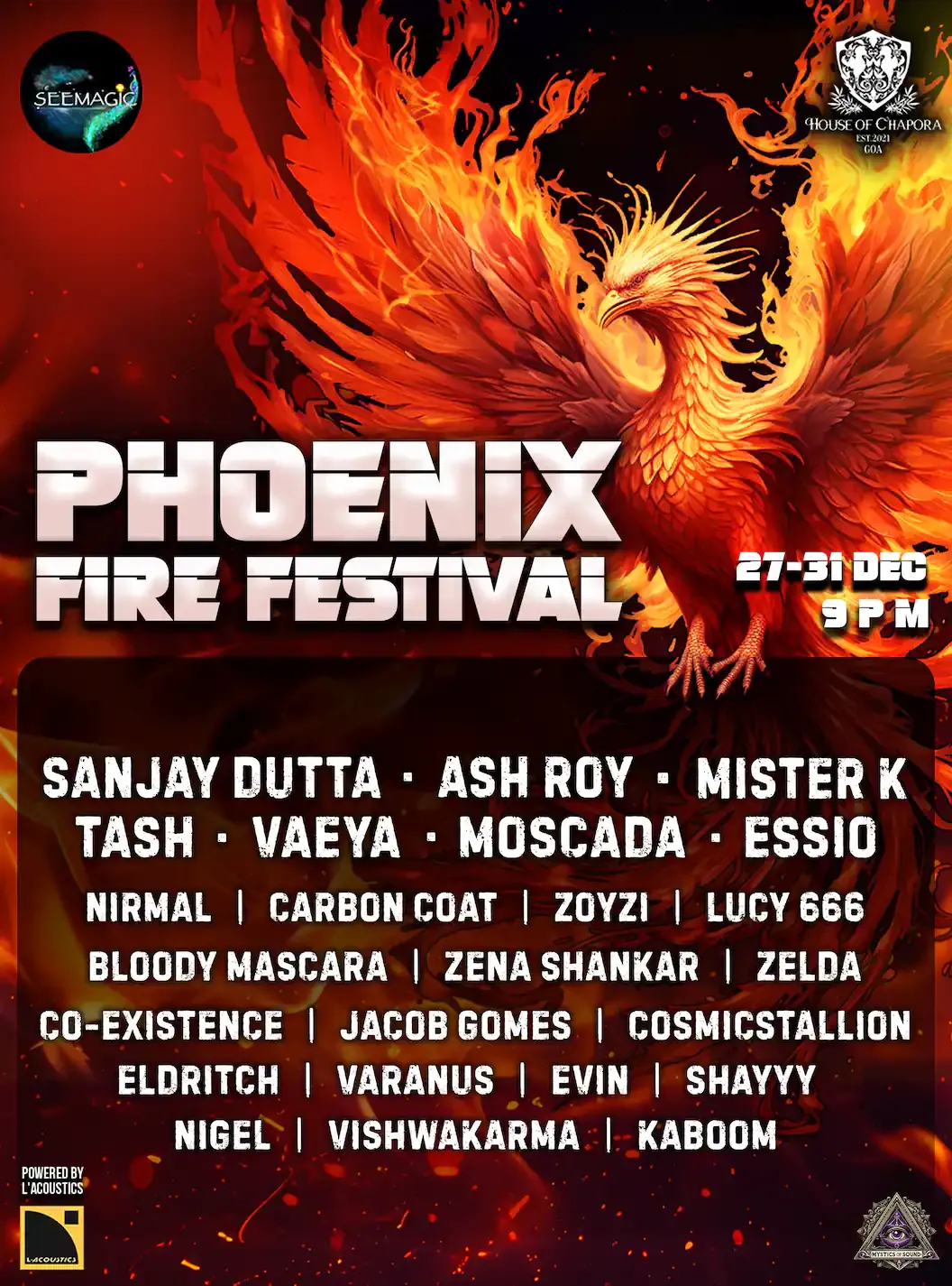 Phoenix Fire Festival | NYE at House of Chapora Music and Party event Tickets Goa