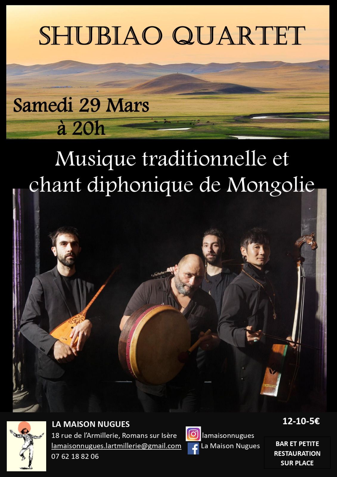 Concert - Shubiao Quartet - Musique Traditionnelle et Chant Diphonique de Mongolie