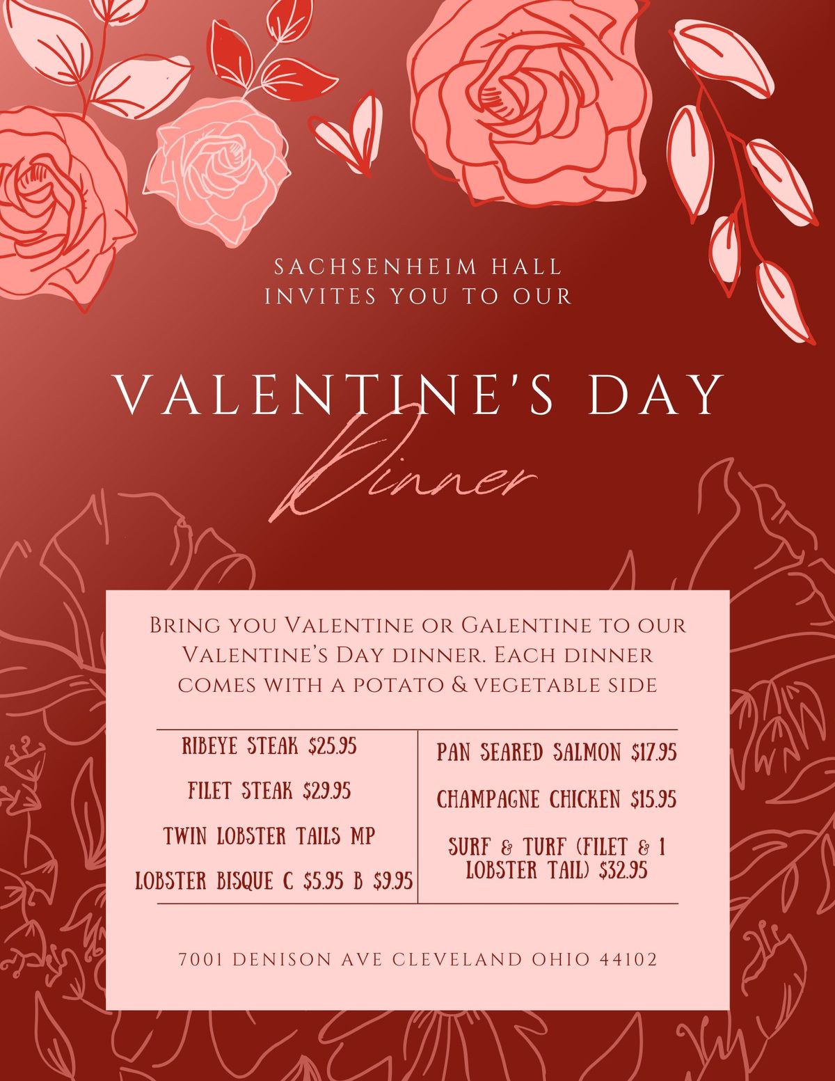 Celebrate Valentine's Day or Galentine's Day (or Malentine's Day) at Sachsenheim Hall