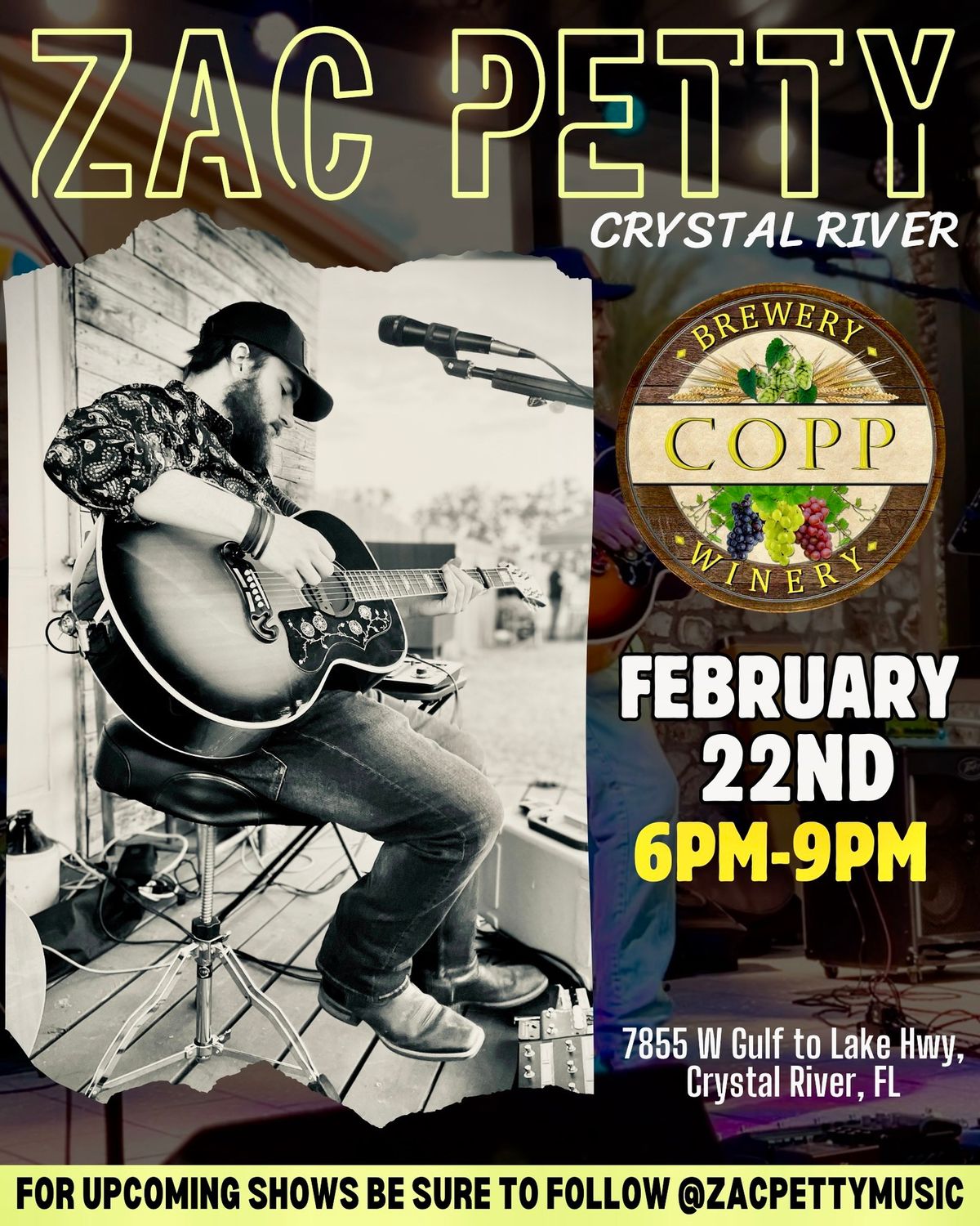 ZAC PETTY live at Copp Brewery in Crystal River!