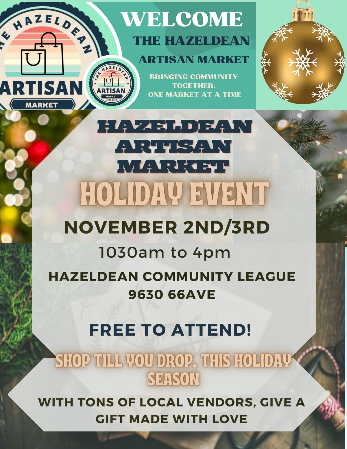 the Hazeldean Artisan Market NOVEMBER 2ND\/3RD