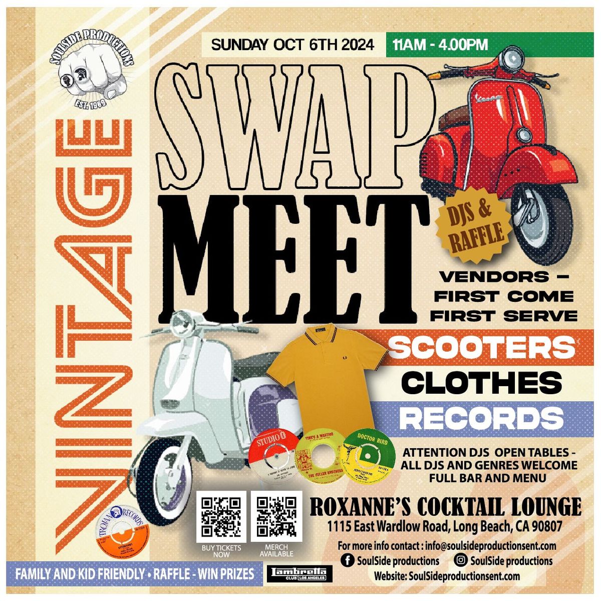 Vintage SwapMeet - Scooters - Clothes - Records - Open tables - Vendors - 1st Come 1st Serve. 