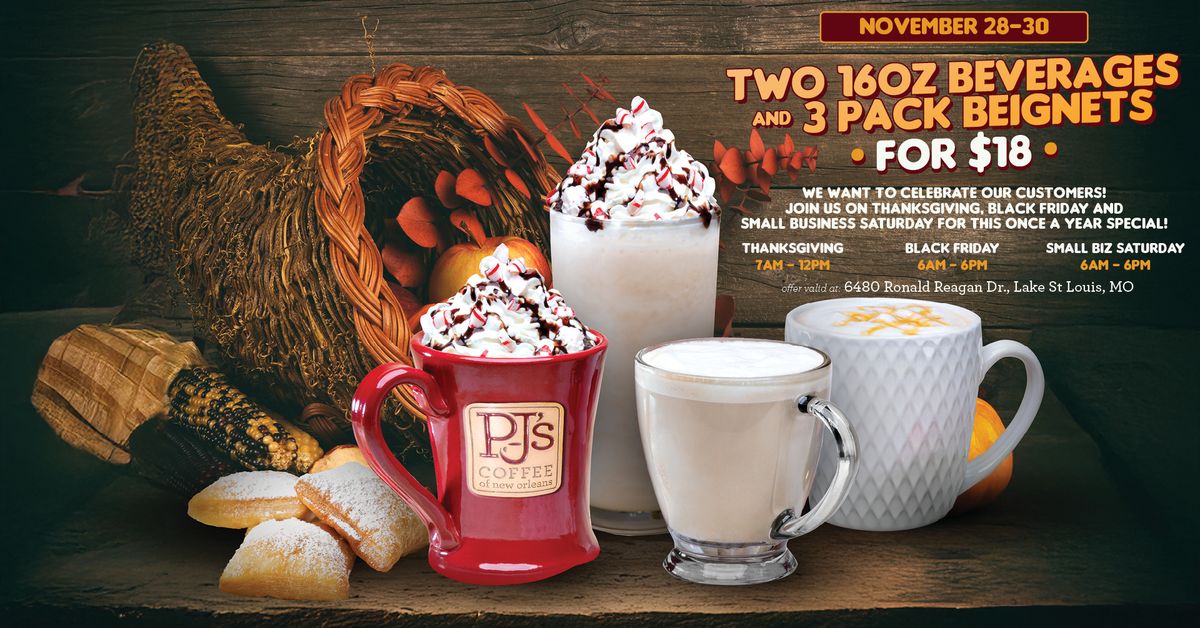 PJ'sCopia - 2 Medium Drinks & 3 Pack Beignet for $18