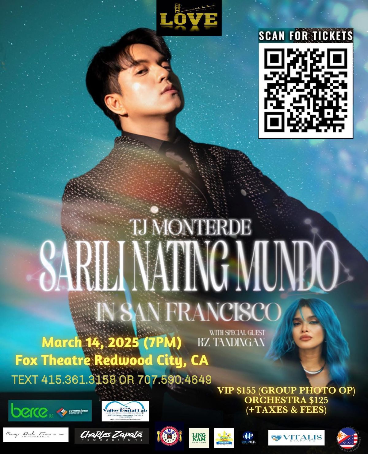 TJ Minterde with KZ Tandingan live on March 14, 2025 at the Fox Theatre Redwood City