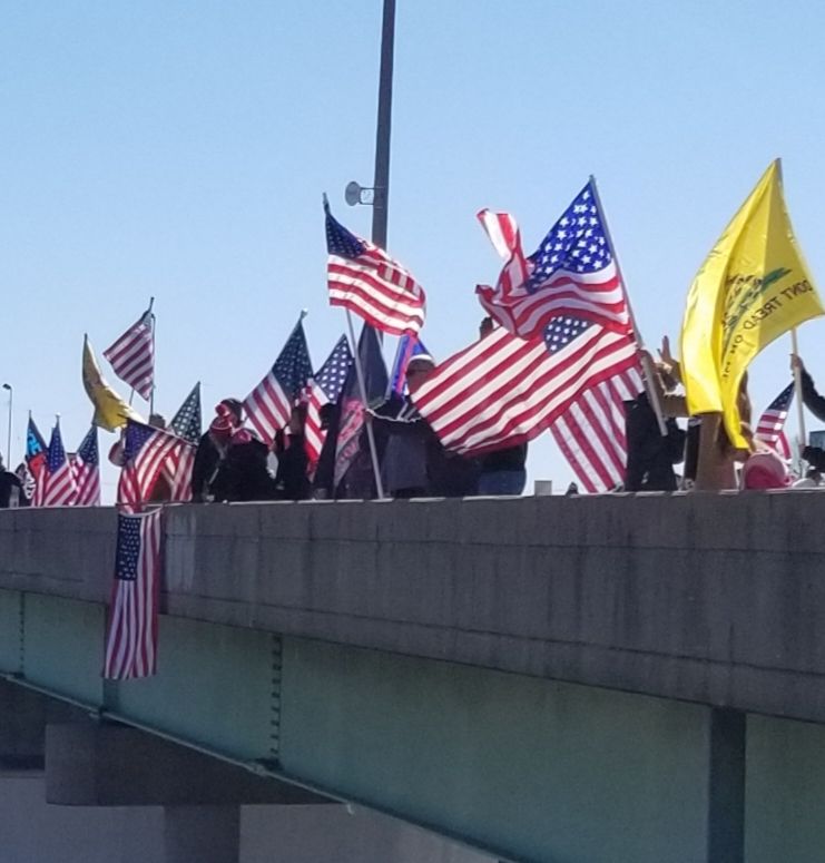 STAND FOR FREEDOM OVERPASS FLAG WAVE