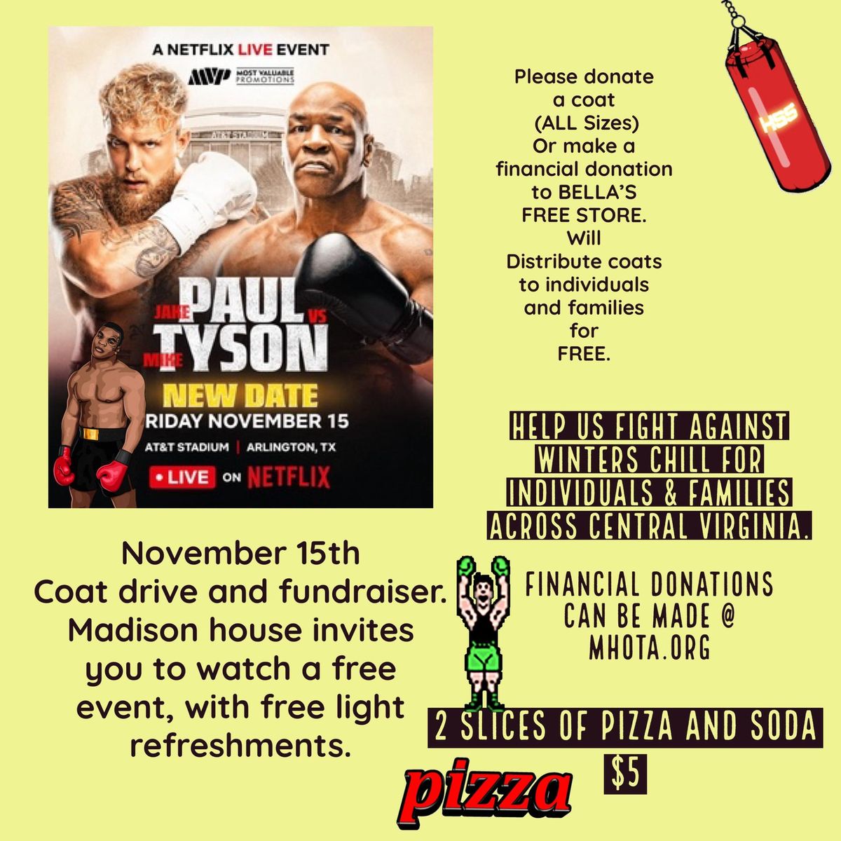 Jake Paul & Mike Tyson fight FREE- COAT DRIVE & FUNDRAISER 