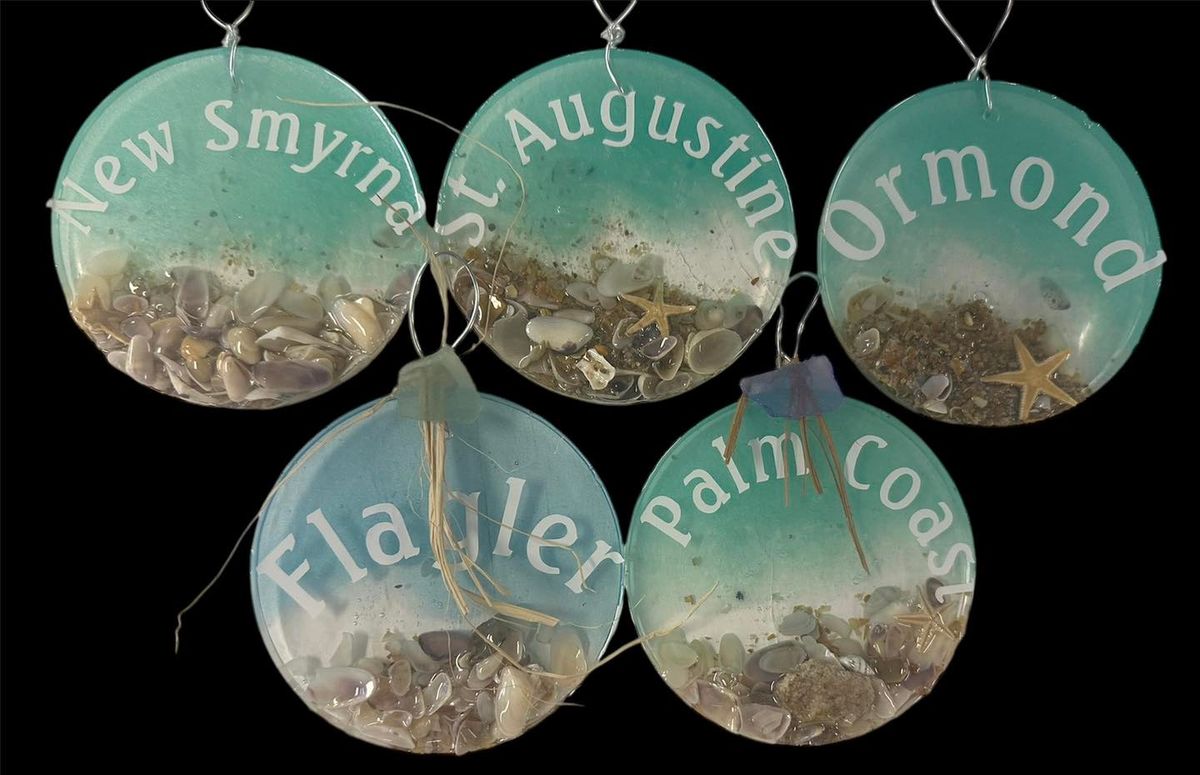 4 Ocean Resin Pour Town Name Ornaments 