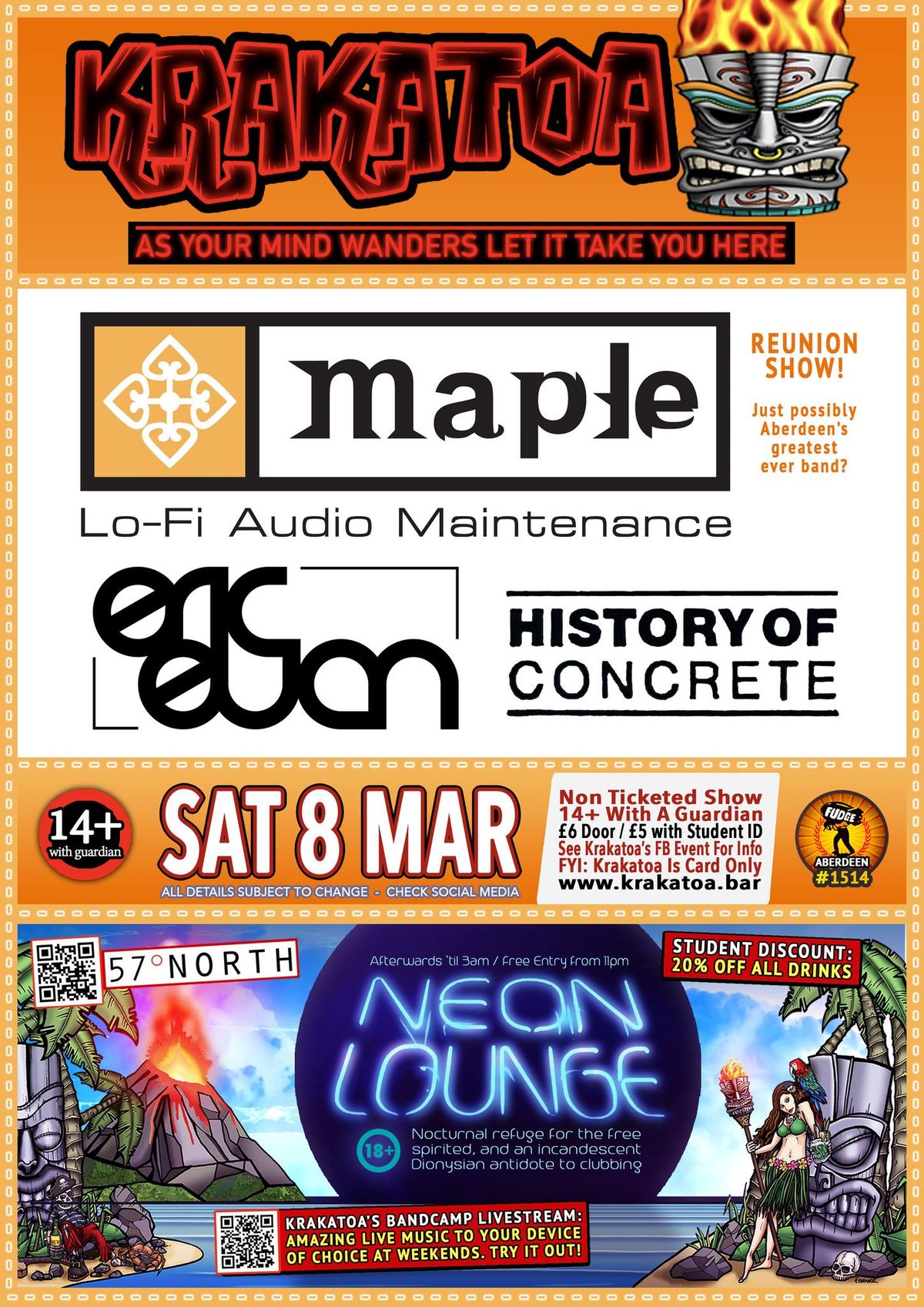 MAPLE [Reunion Show] , plus ERIC EUAN and HISTORY OF CONCRETE