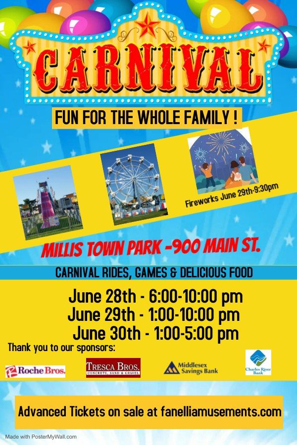 Millis Summer Carnival - June 28th-30th at Town Park (900 Main St)