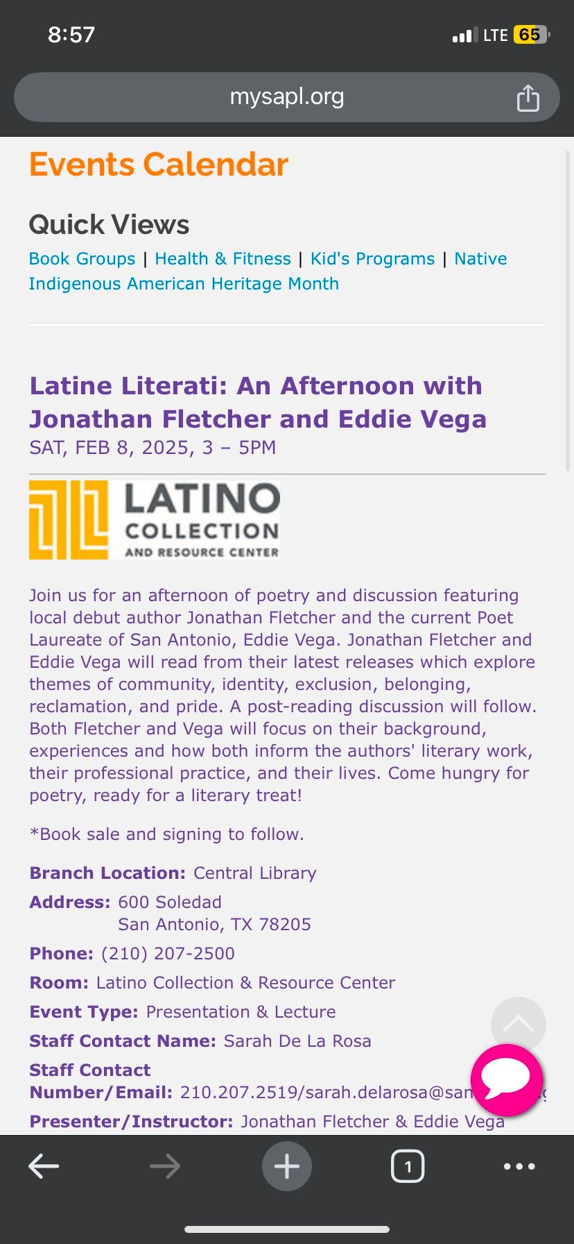 Latine Literati: An Afternoon with Jonathan Fletcher and Eddie Vega