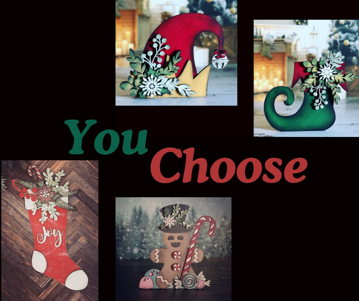 Workshop - Layered Wood Art ~ Nov 13, 2024 \u25cf Elf Hat, Elk Boot, Gingerbread Man, Joy Stocking