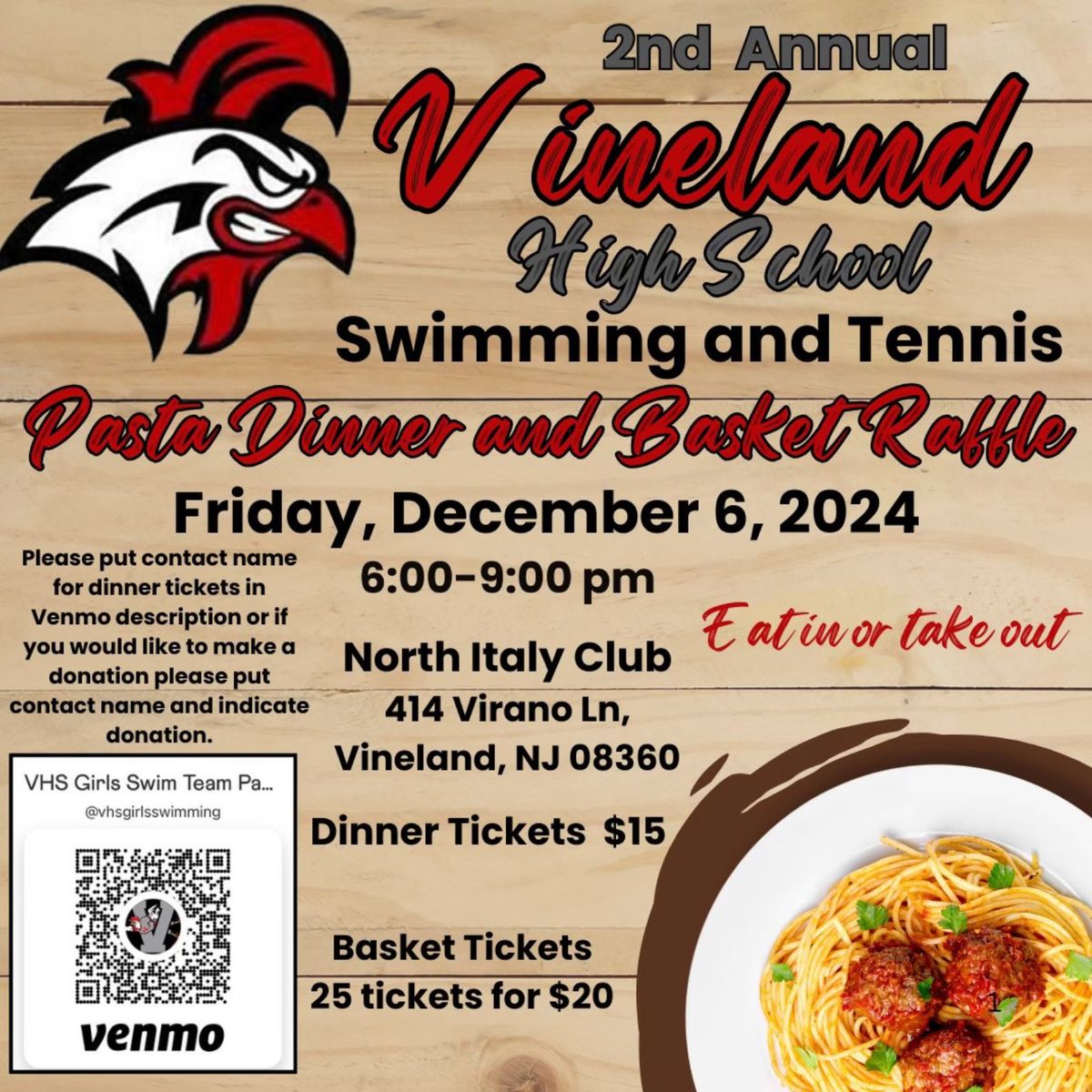 2nd Annual VHS Swimming & Tennis Pasta Dinner Fundraiser