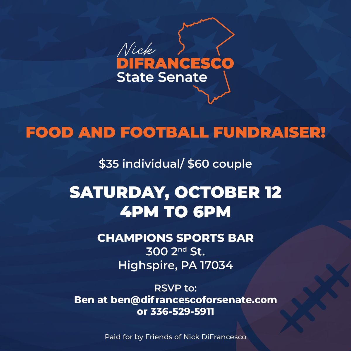 Food and Football Fundraiser for Nick DiFrancesco for State Senate