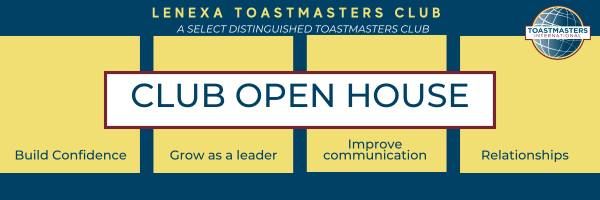 \ud83c\udfa4 Lenexa Toastmasters Club Open House \u2013 You're Invited! \ud83c\udf89