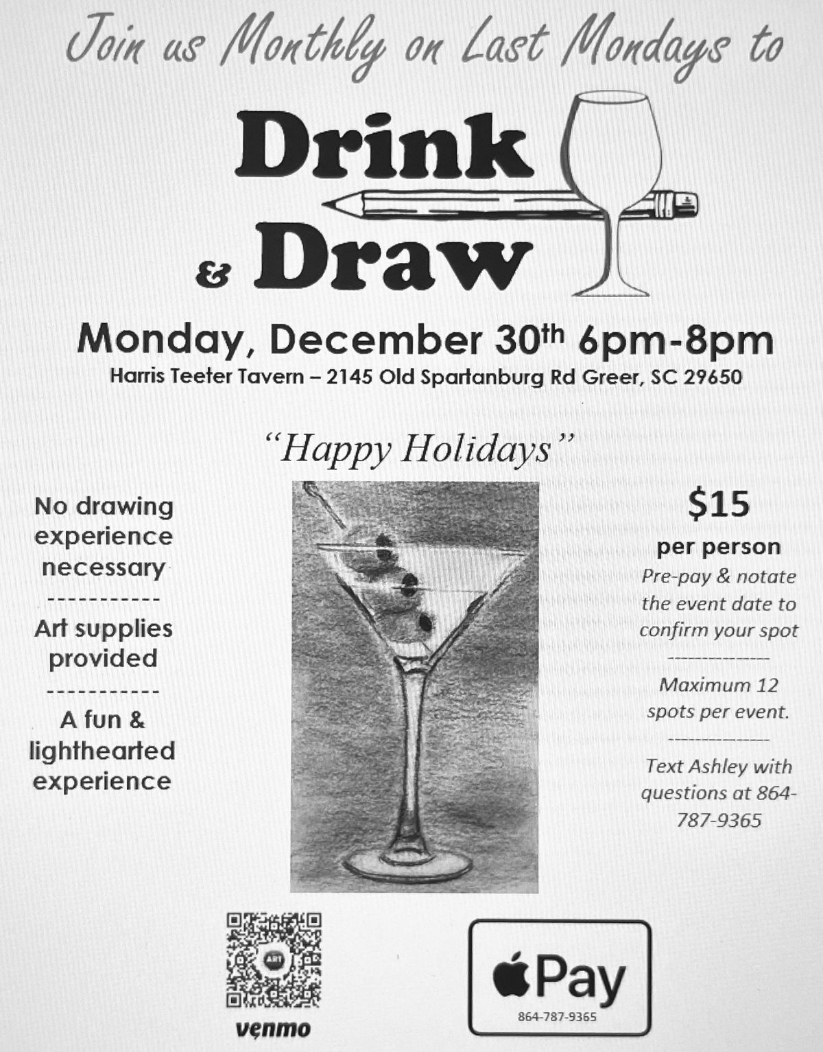 December Drink & Draw Event - \u201cHappy Holidays\u201d