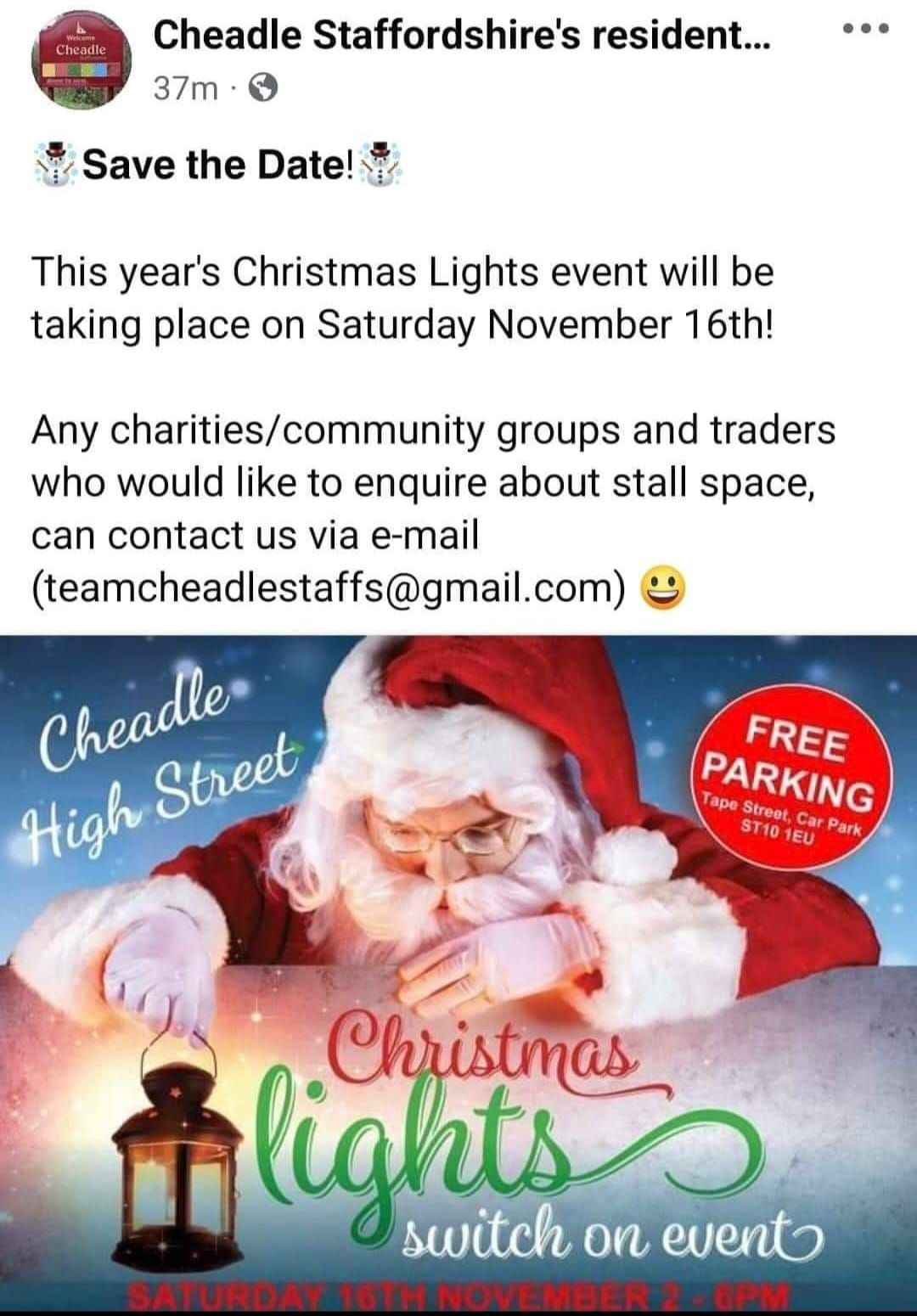 Christmas Light Switch on Saturday 16th November