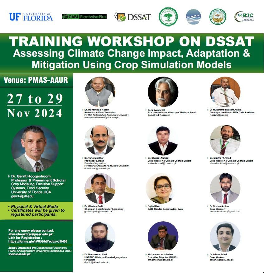 THREE DAY (27 to 29 NOVEMBER 2024) TRAINING WORKSHOP ON DSSAT: ASSESSING CLIMATE CHANGE IMPACT, ADAP