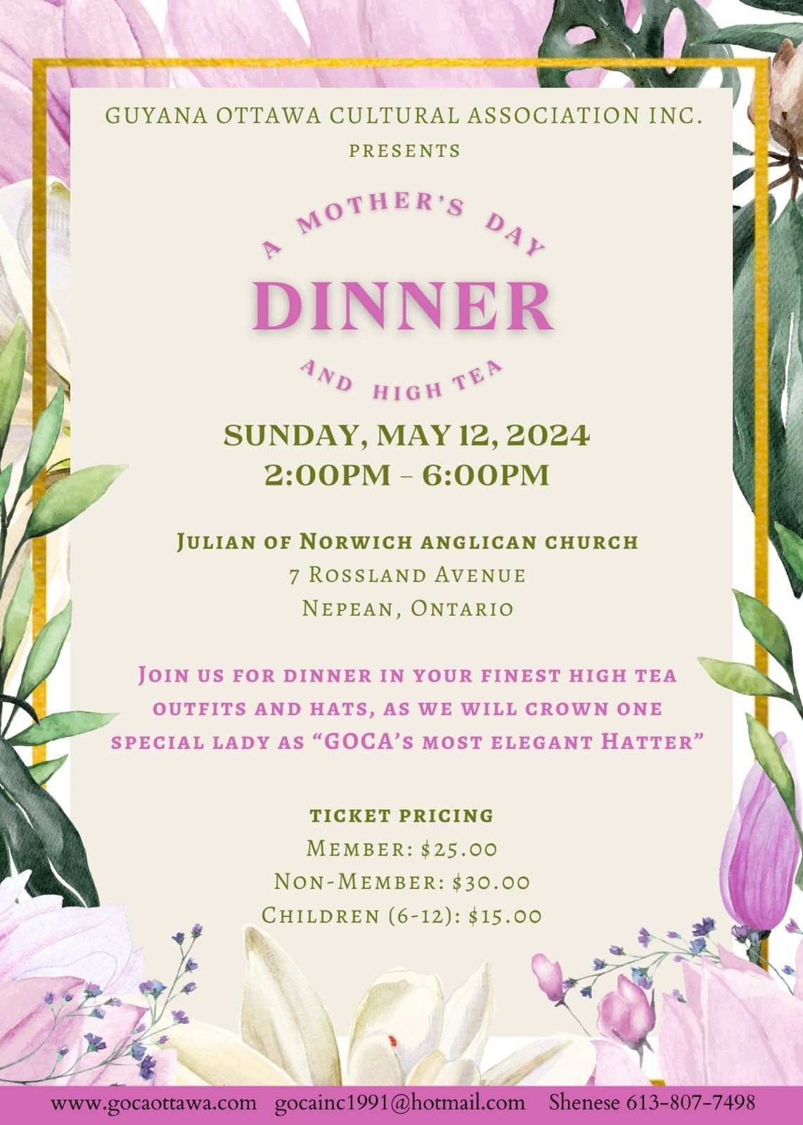 GOCA presents A Mother's Day Dinner and High Tea