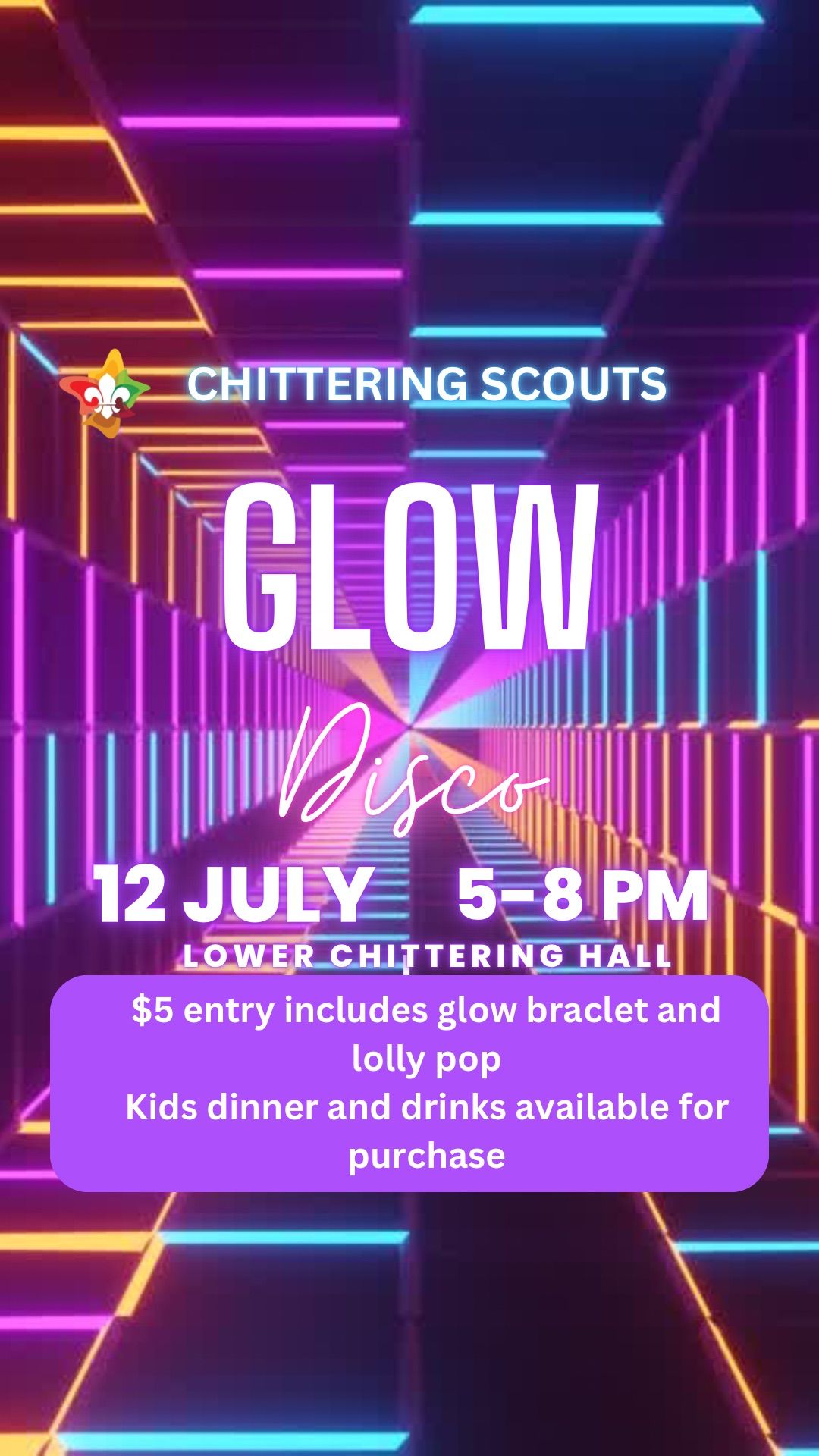 Kids Glow Disco presented by Chittering Scouts