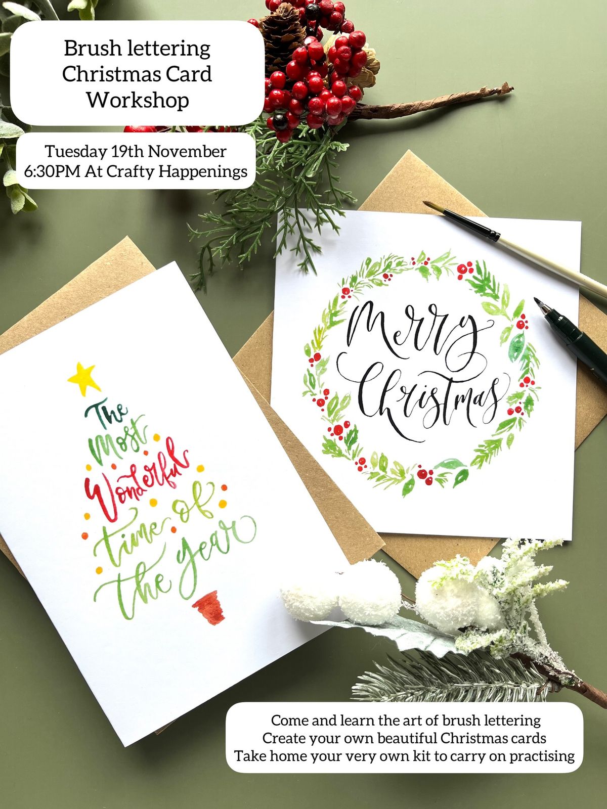 Christmas card brush lettering workshop for beginners 