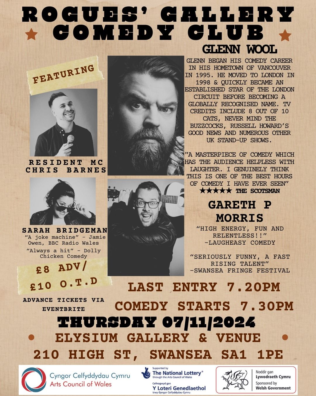 Rogues' Gallery Comedy Club feat. Glenn Wool + Gareth P Morris + Sarah Bridgeman + MC Chris Barnes